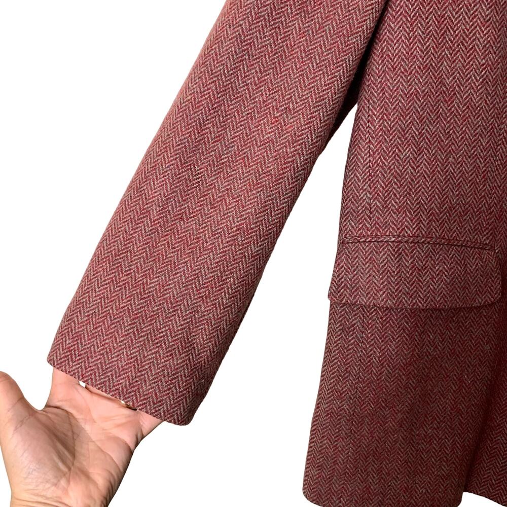 Norm Thompson Womens Red beige Chevron Houndstooth Blazer Size 16 - Picture 7 of 8